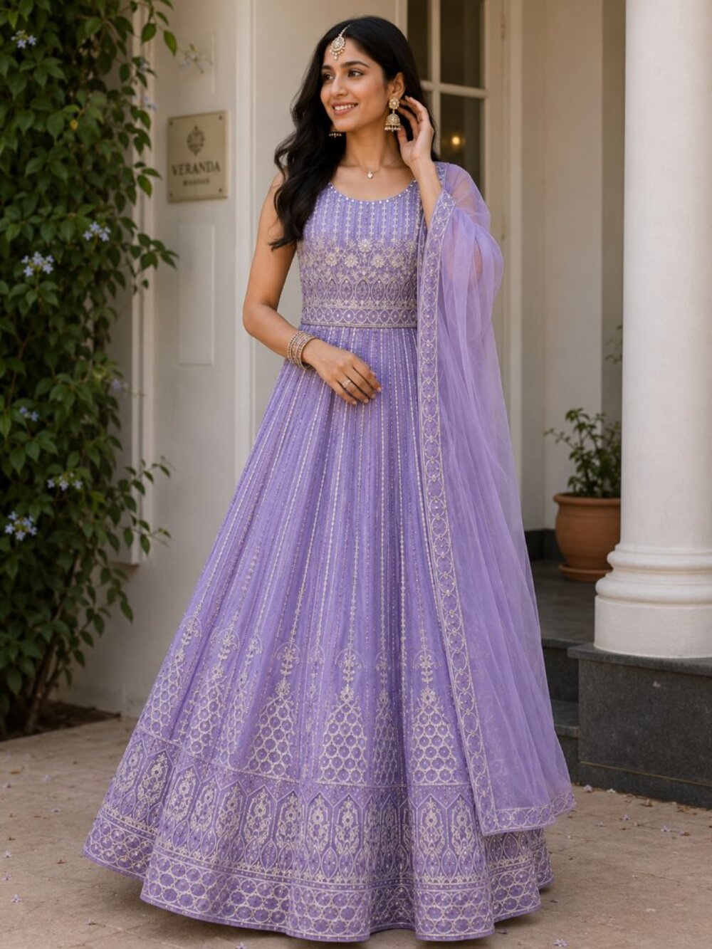 Lavender Embroidered Anarkali Gown | Party Wear Indian Dress | Festive wear